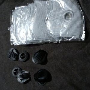 Filters and breathing valves for face mask.